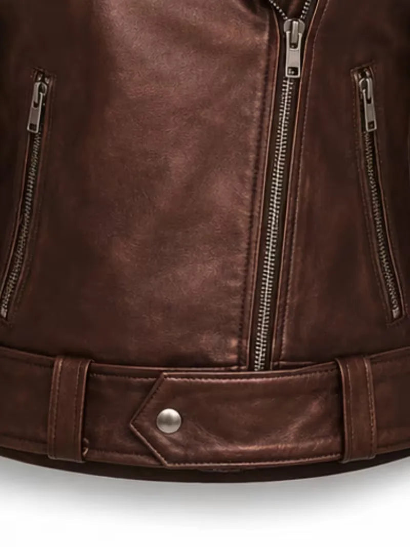Women's black sheepskin leather jacket, pocket detail