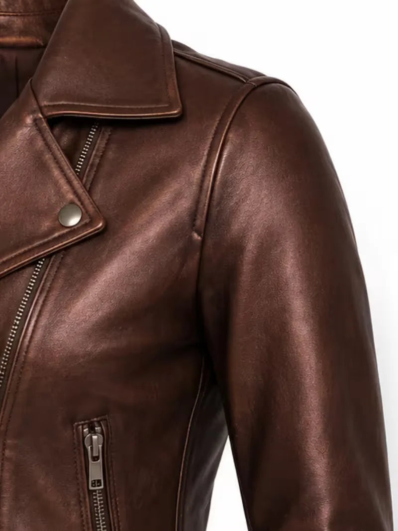 Women's black sheepskin leather jacket, cuff detail