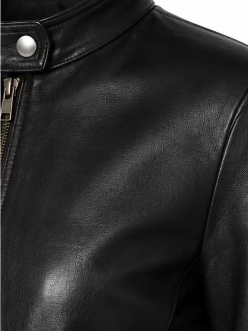 Women's black sheepskin leather jacket, cuff detail
