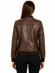 Women's black sheepskin leather jacket, collar detail