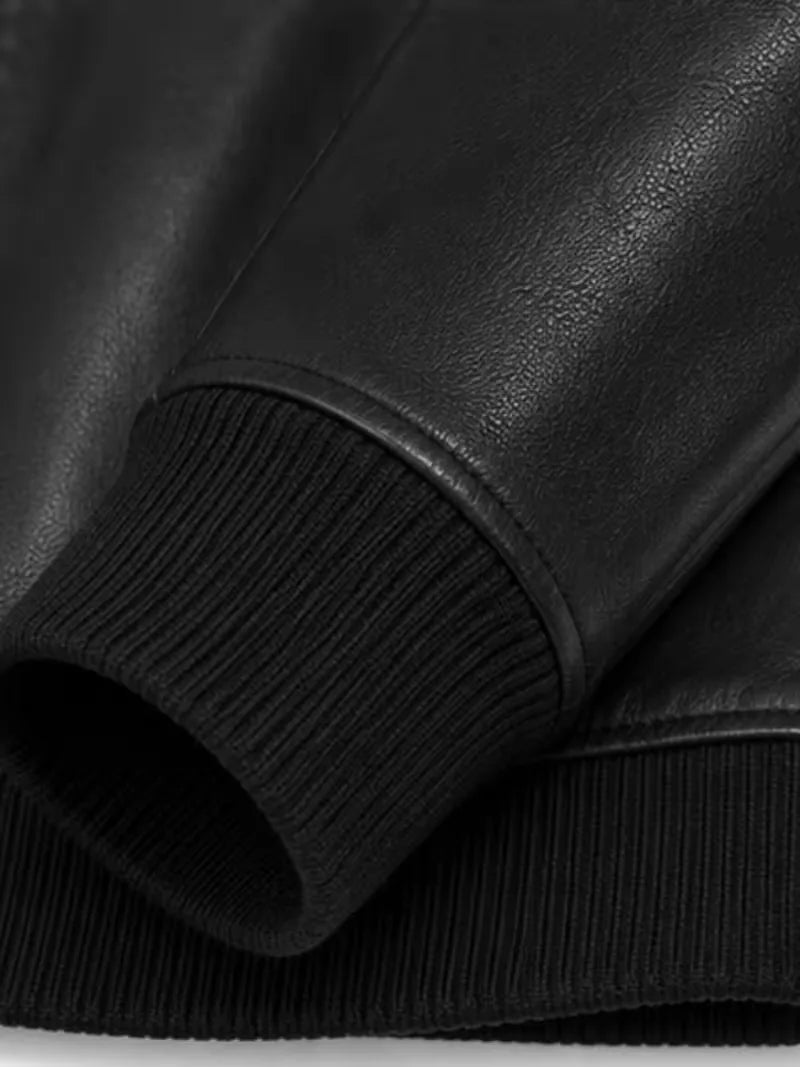 Women's black sheepskin leather jacket, lining detail