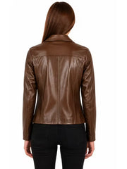 Women's as shown leather leather shirt jacket, collar detail
