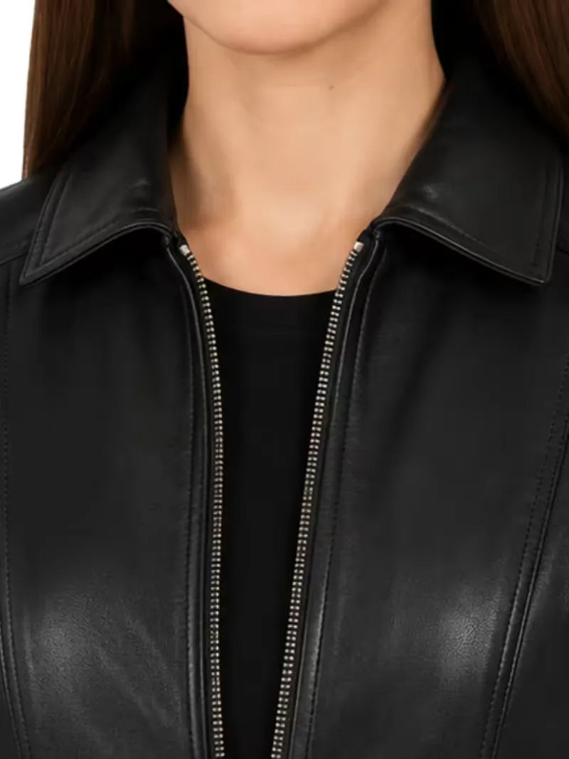 Women's as shown leather leather shirt jacket, zip and closure detail