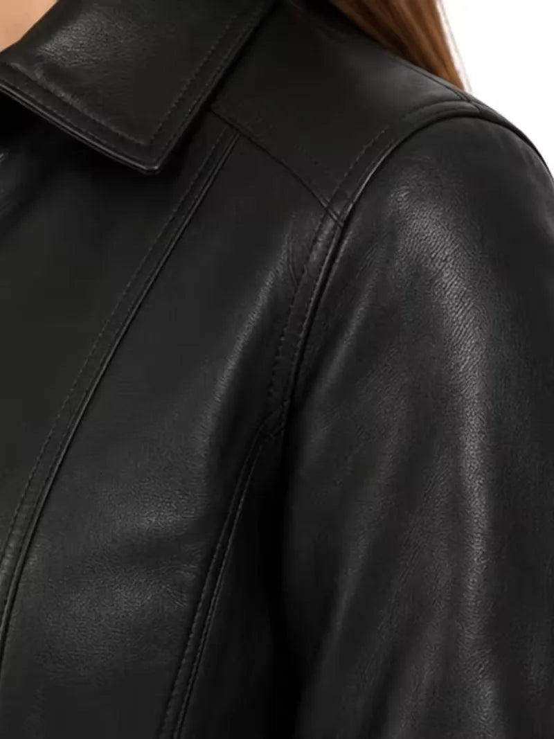 Women's as shown leather leather shirt jacket, cuff detail