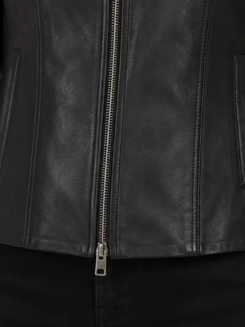 Women's as shown leather leather shirt jacket, pocket detail