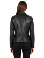 Women's as shown leather leather shirt jacket, back view