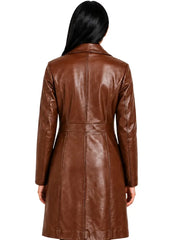 Women's black premium real leather coat, collar detail