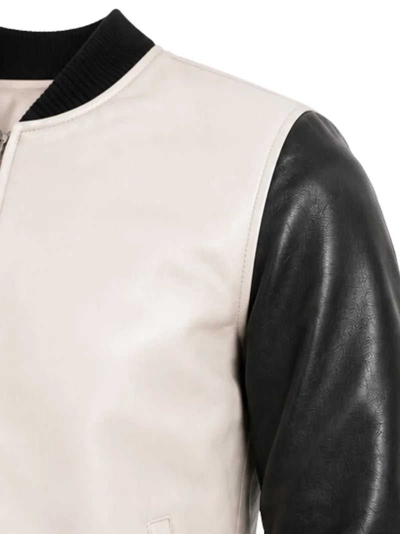 Women's sheepskin leather varsity jacket, cuff detail