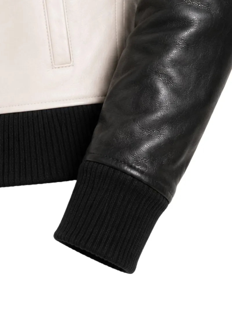 Women's sheepskin leather varsity jacket, lining detail