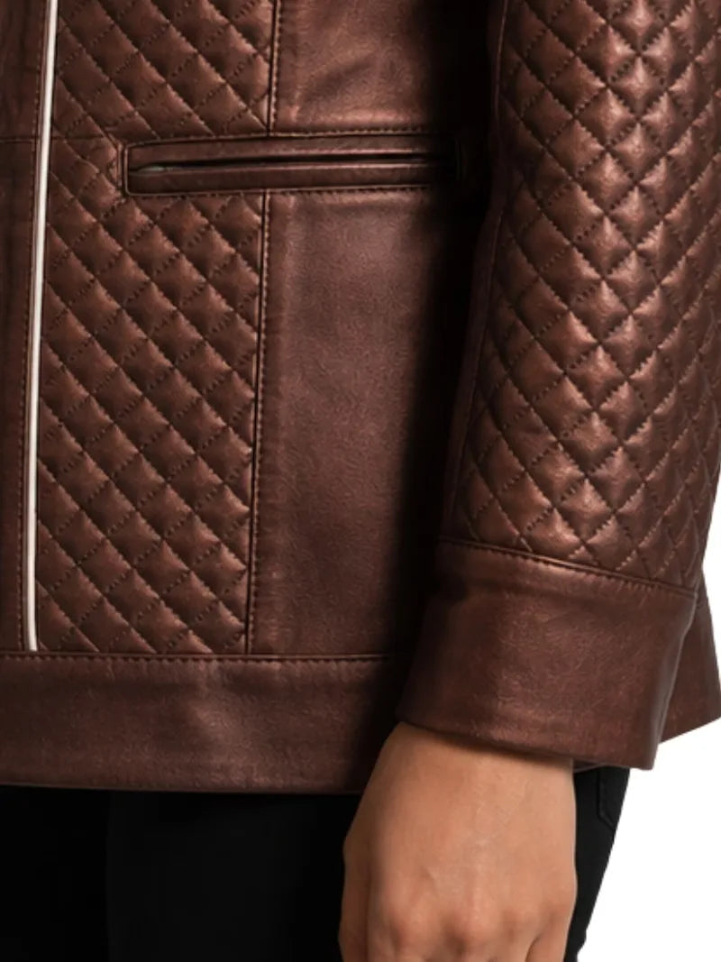 Women's burgundy cowhide leather jacket, lining detail