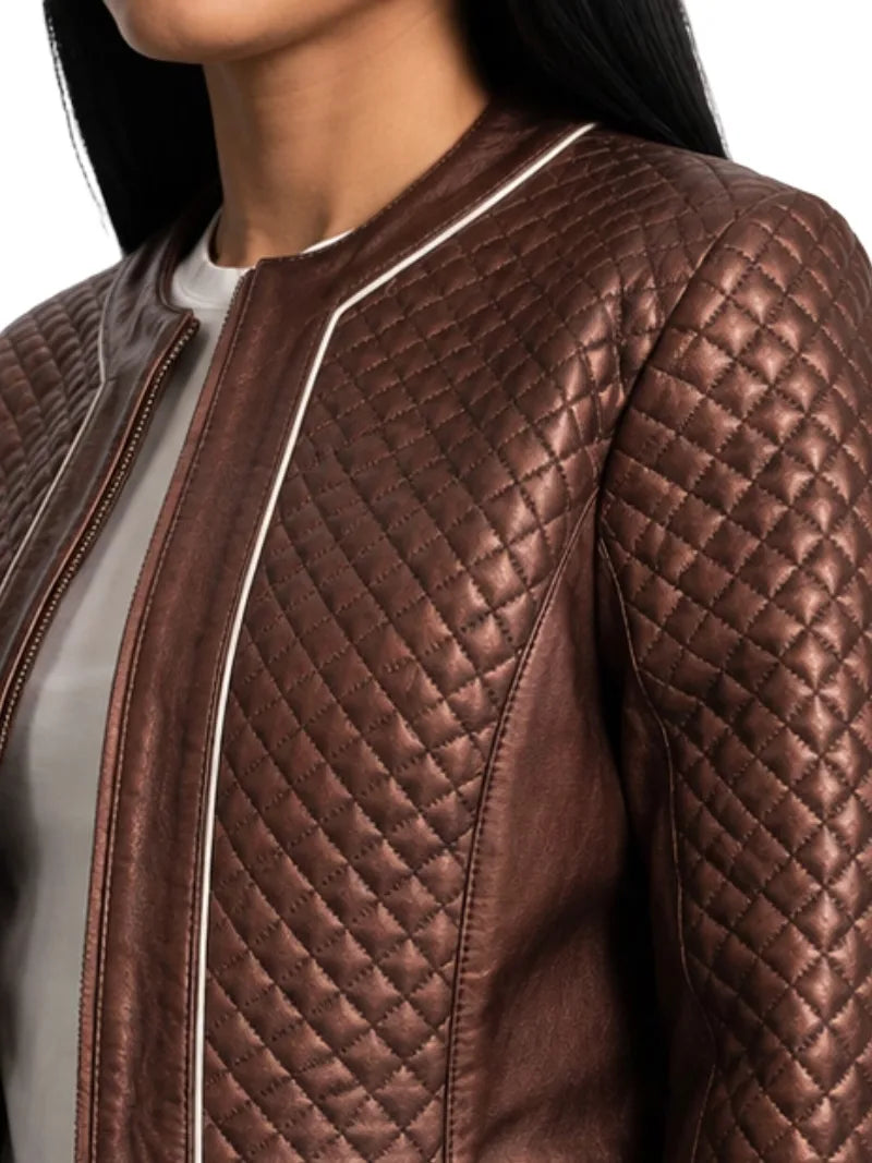 Women's burgundy cowhide leather jacket, cuff detail