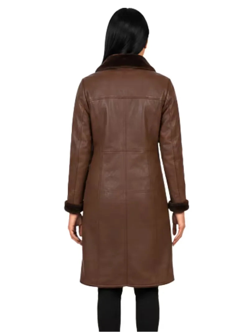 Women's black leather shearling leather jacket, collar detail