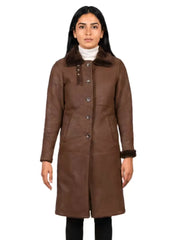Women's black leather shearling leather jacket, side view