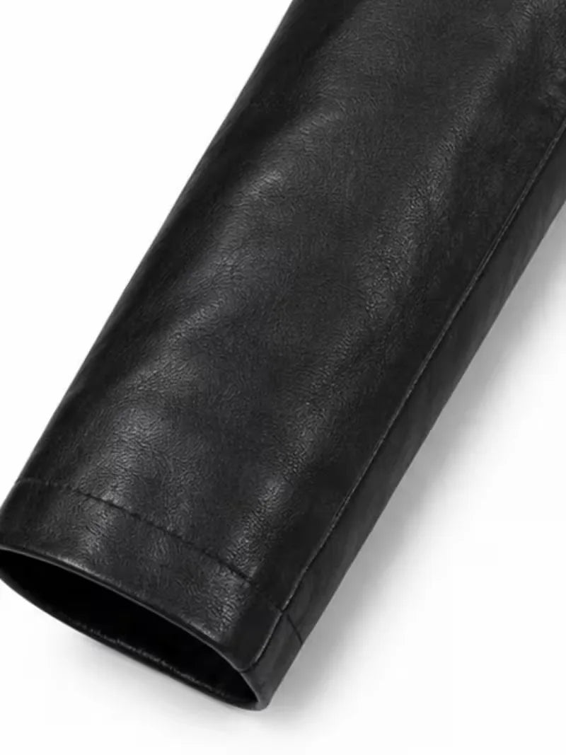 Women's black sheepskin leather jacket, lining detail