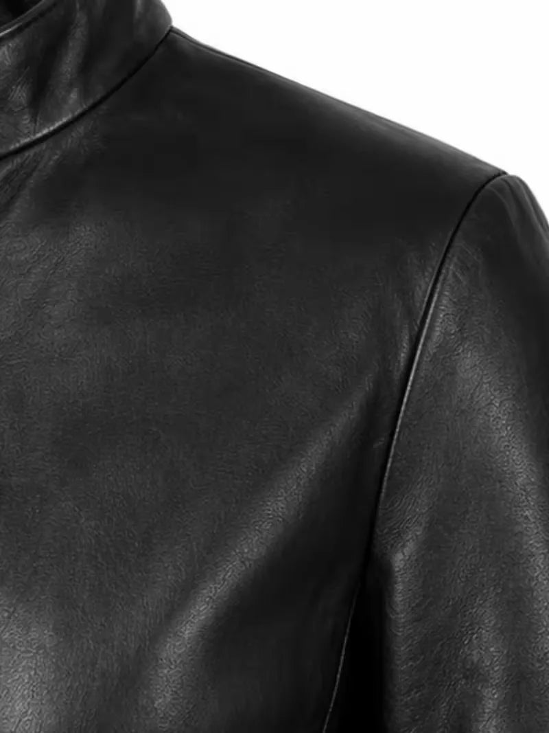 Women's black sheepskin leather jacket, pocket detail