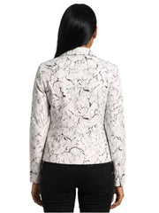 Women's black premium real leather blazer, back view