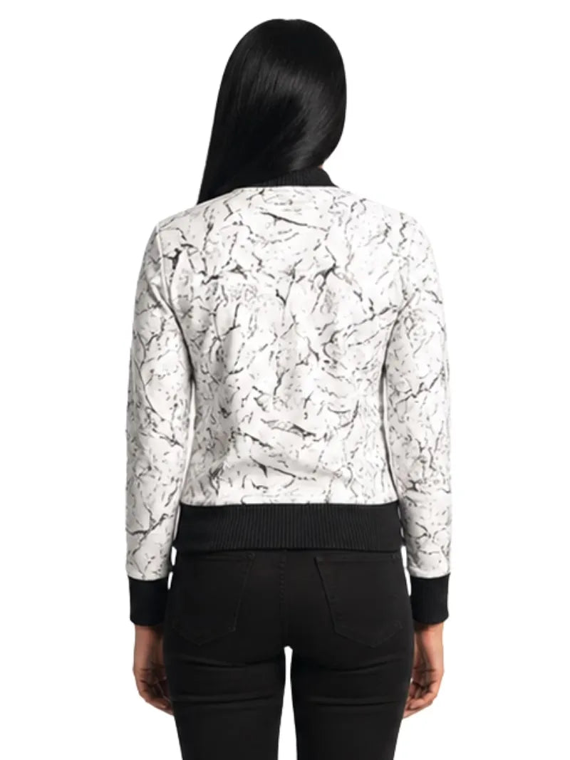 Women's white sheepskin leather jacket, back view