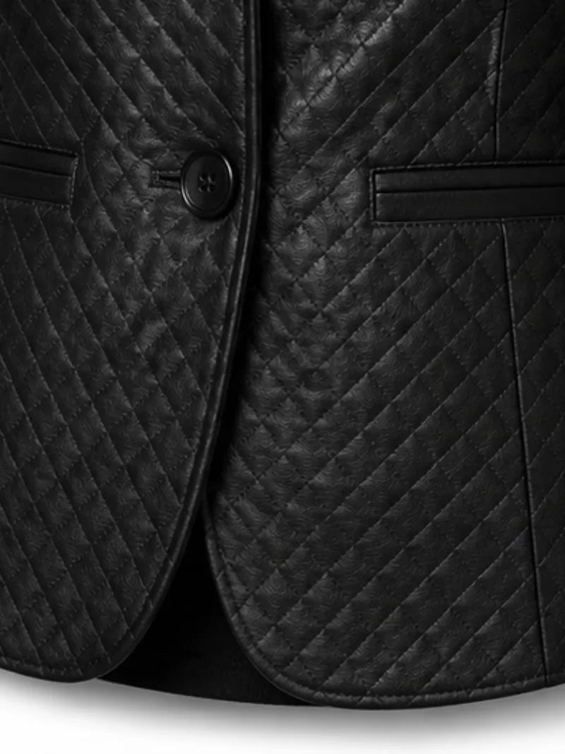 Women's black sheepskin leather blazer, pocket detail