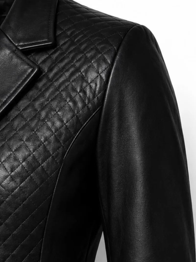 Women's black sheepskin leather blazer, cuff detail