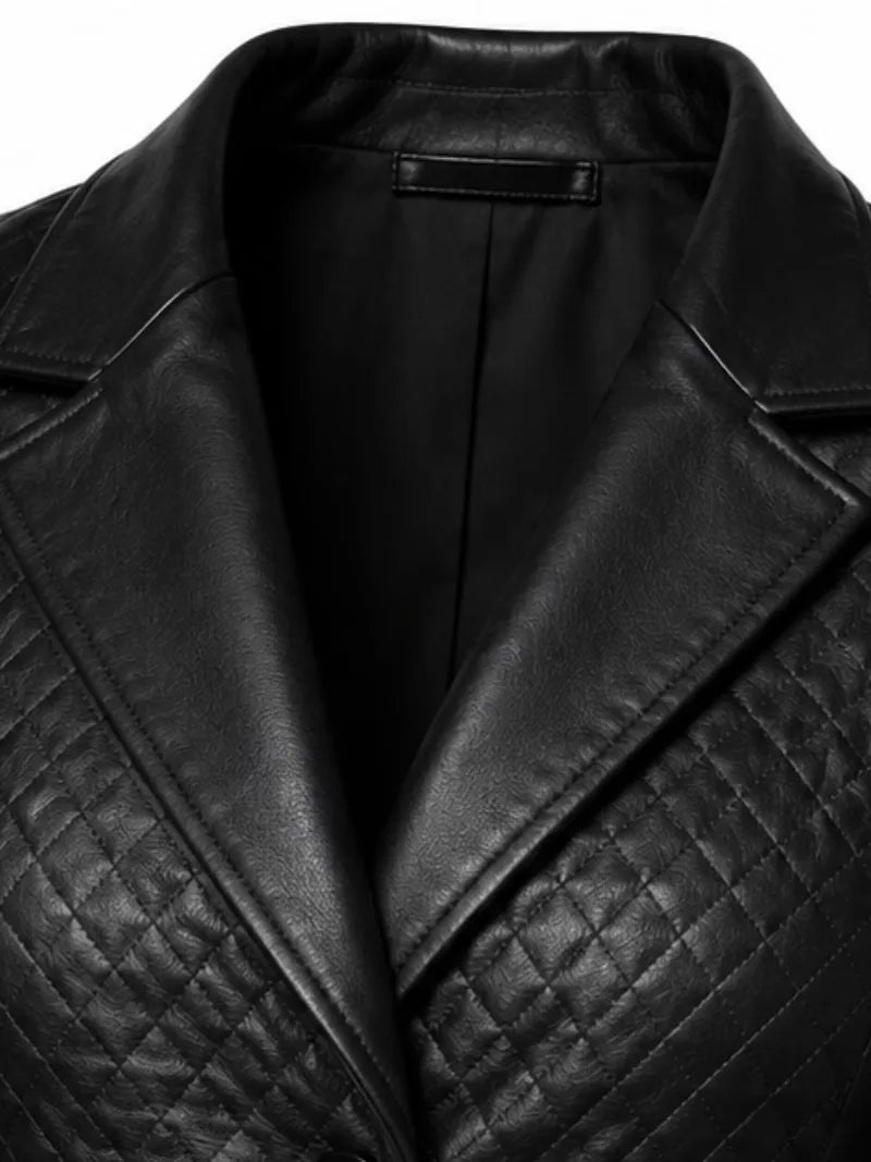 Women's black sheepskin leather blazer, zip and closure detail