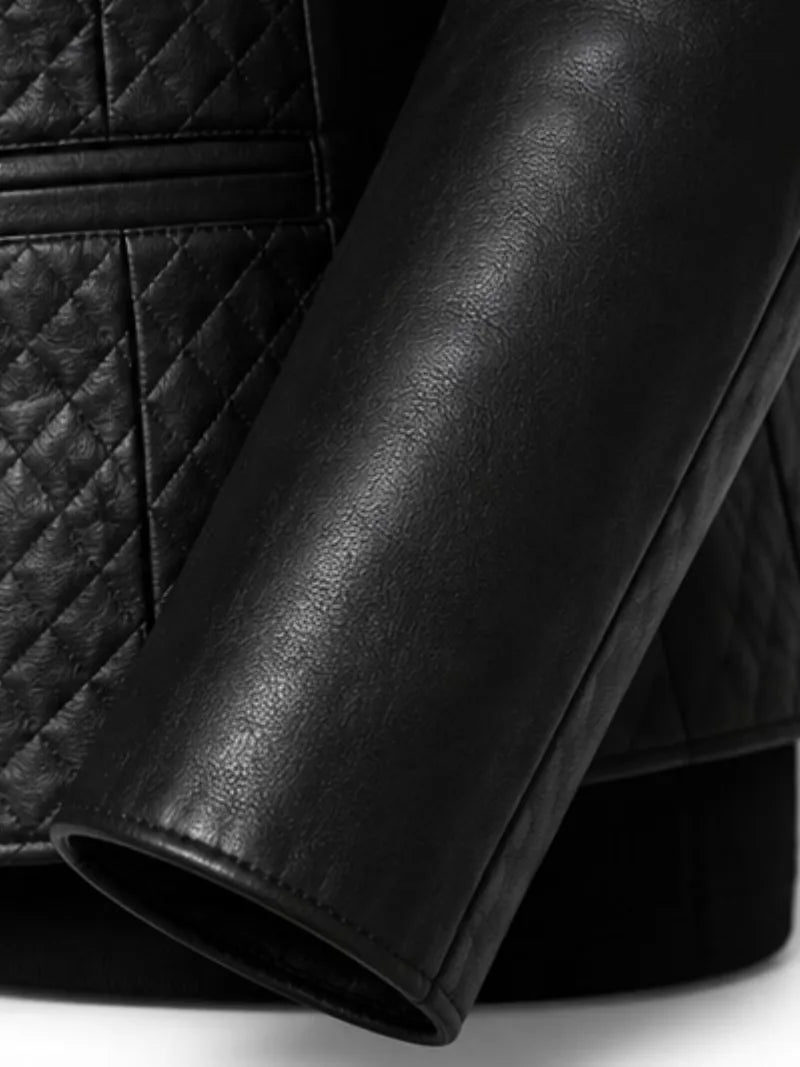 Women's black sheepskin leather blazer, lining detail