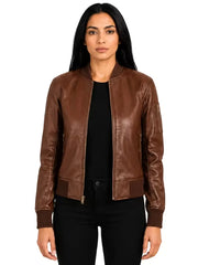Women's black sheepskin leather jacket, side view