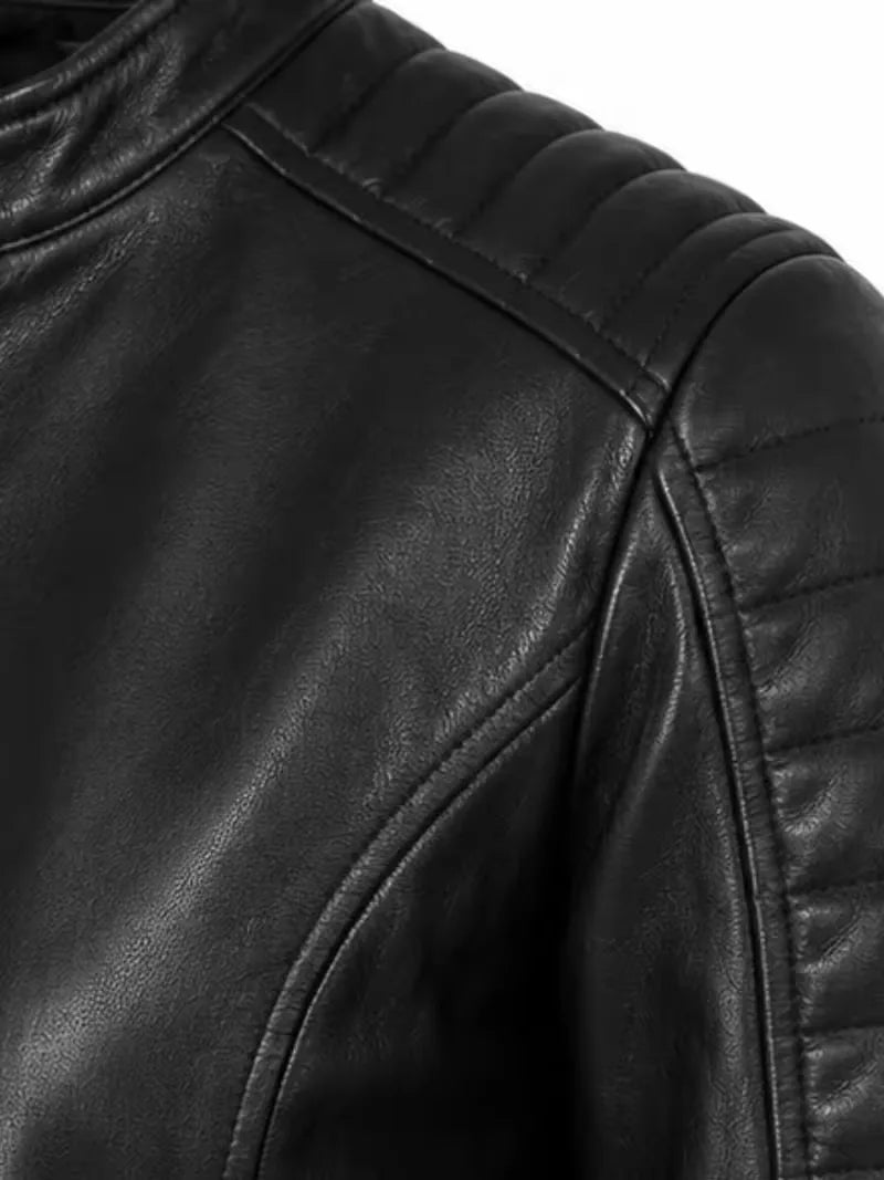 Women's black sheepskin leather jacket, cuff detail