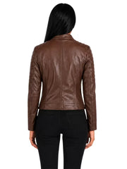 Women's black sheepskin leather jacket, collar detail