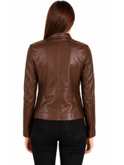 Women's black sheepskin leather jacket, collar detail