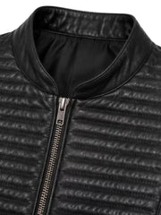 Women's black sheepskin leather jacket, side view
