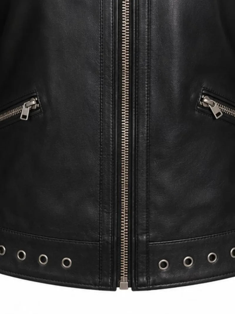 Women's cowhide leather jacket, pocket detail