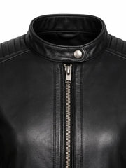 Women's cowhide leather jacket, collar detail