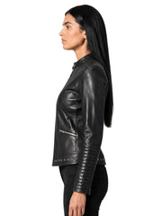 Women's cowhide leather jacket, side view