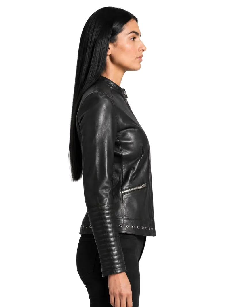 Women's cowhide leather jacket, back view
