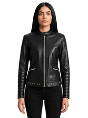 Women's cowhide leather jacket, front view
