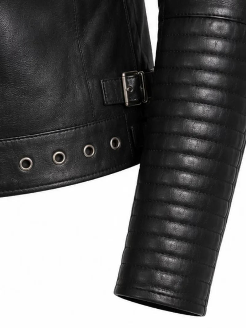 Women's cowhide leather jacket, cuff detail