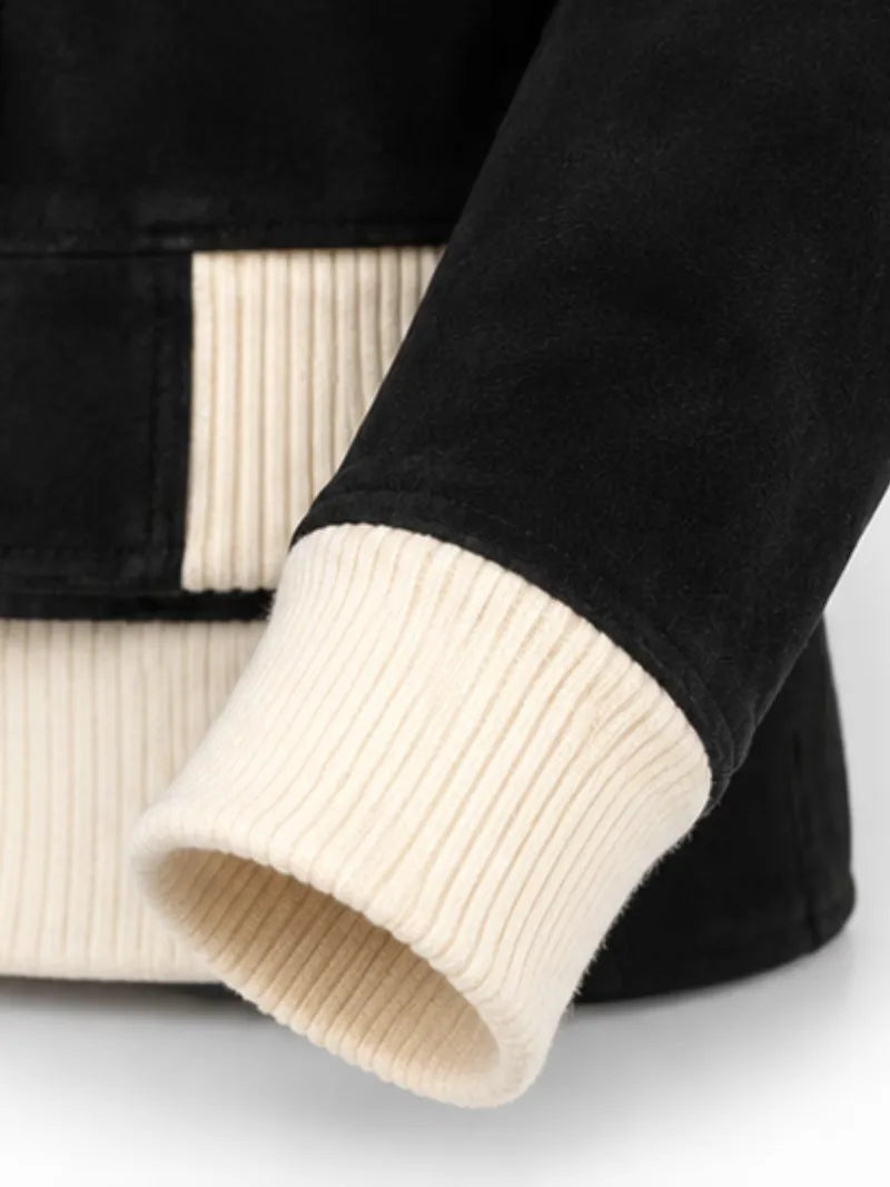 Women's sheepskin suede bomber jacket, lining detail