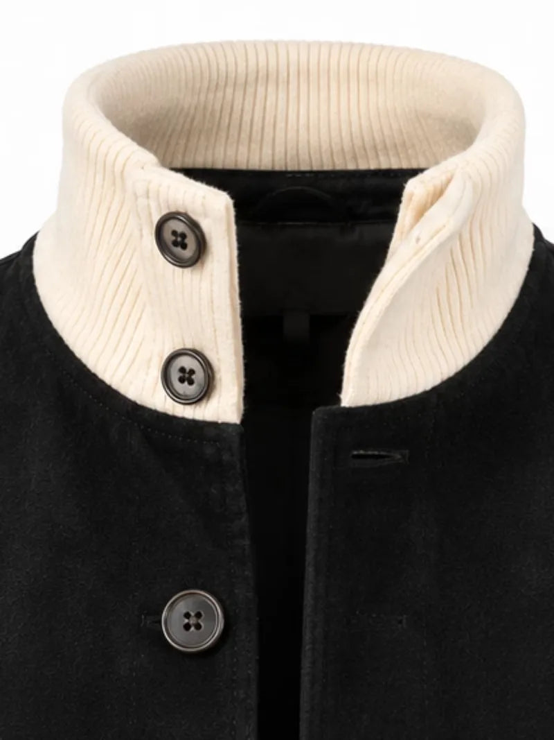Women's sheepskin suede bomber jacket, zip and closure detail