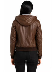 Women's black suede leather hooded jacket, collar detail