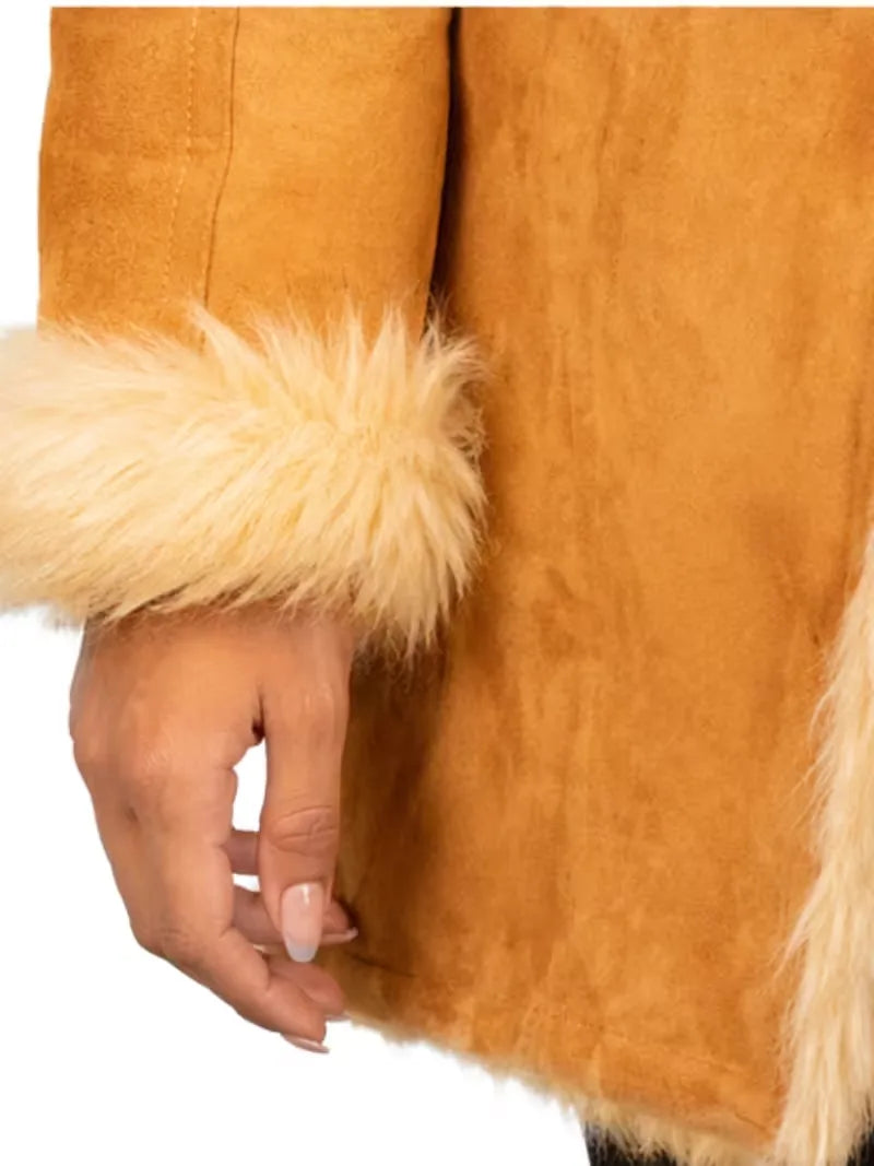Women's black leather shearling leather jacket, lining detail