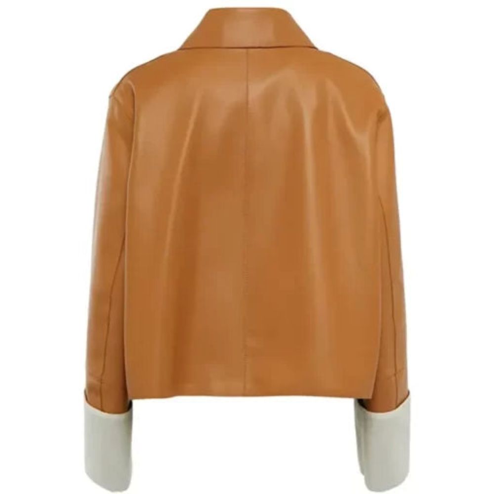 Womens Shirt Style Tan Brown Leather Jacket