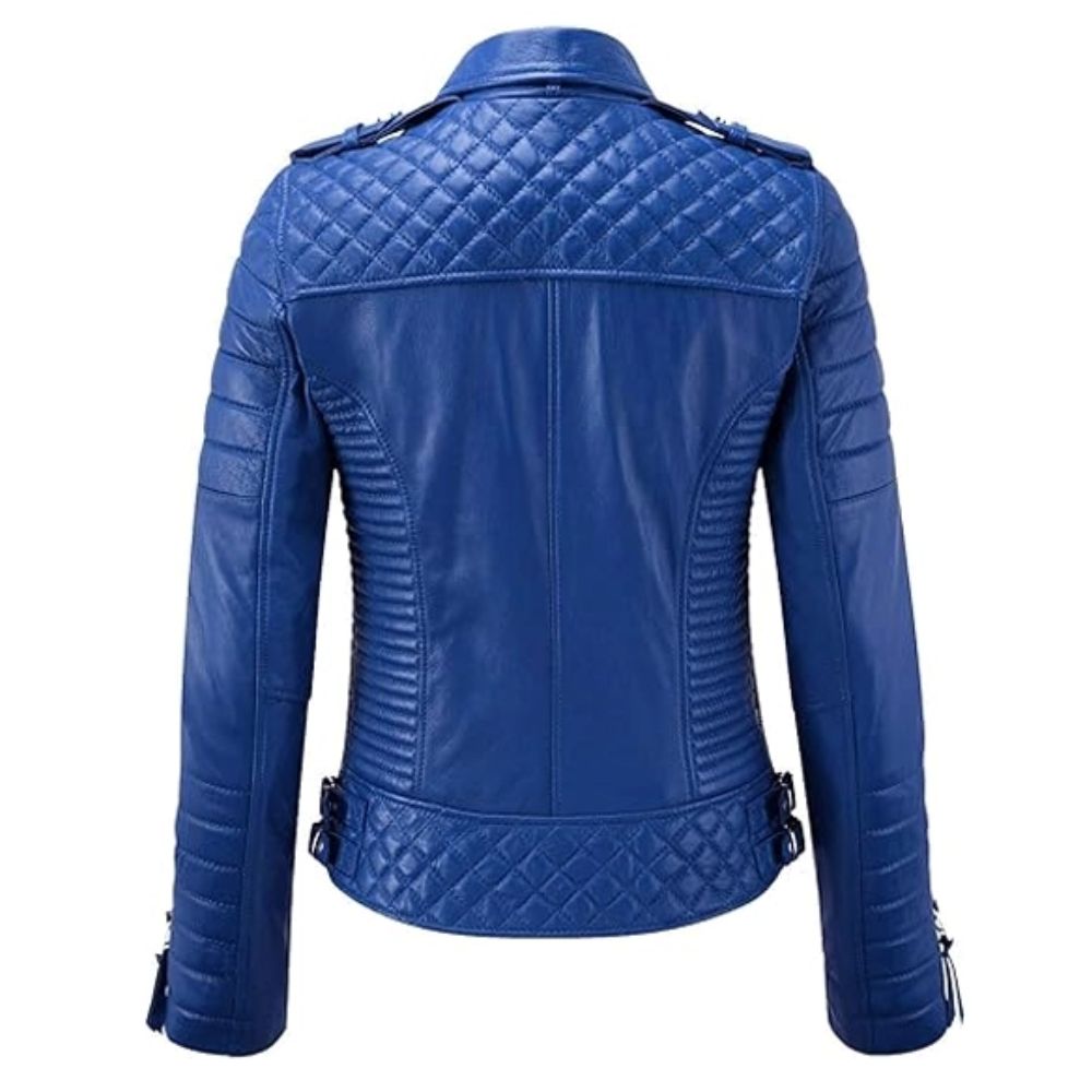 Womens Blue Moto Leather Jacket